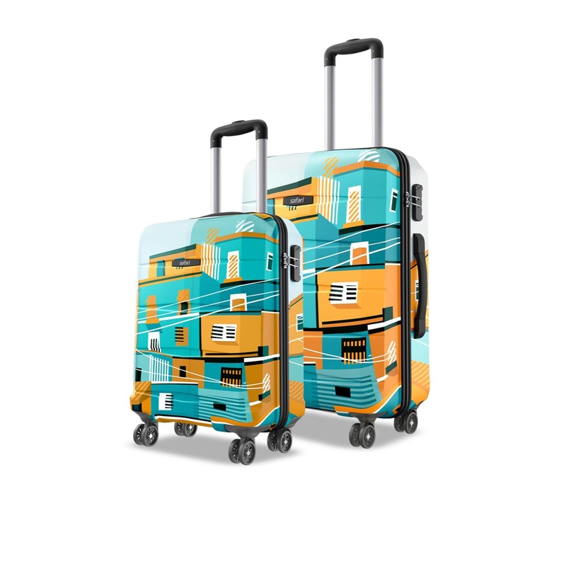 Safari Set Of 2 Oasis Neo Printed 8-Wheel Hard-Sided Small & Medium Trolley Bag