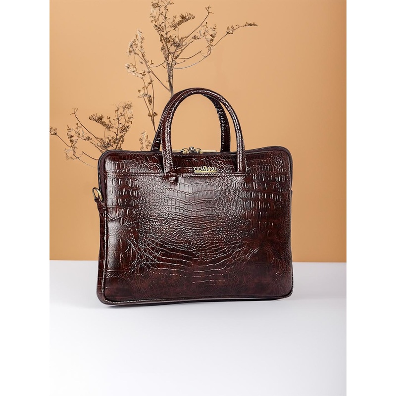THE CLOWNFISH Crocodilan Textured Leather Laptop Bag