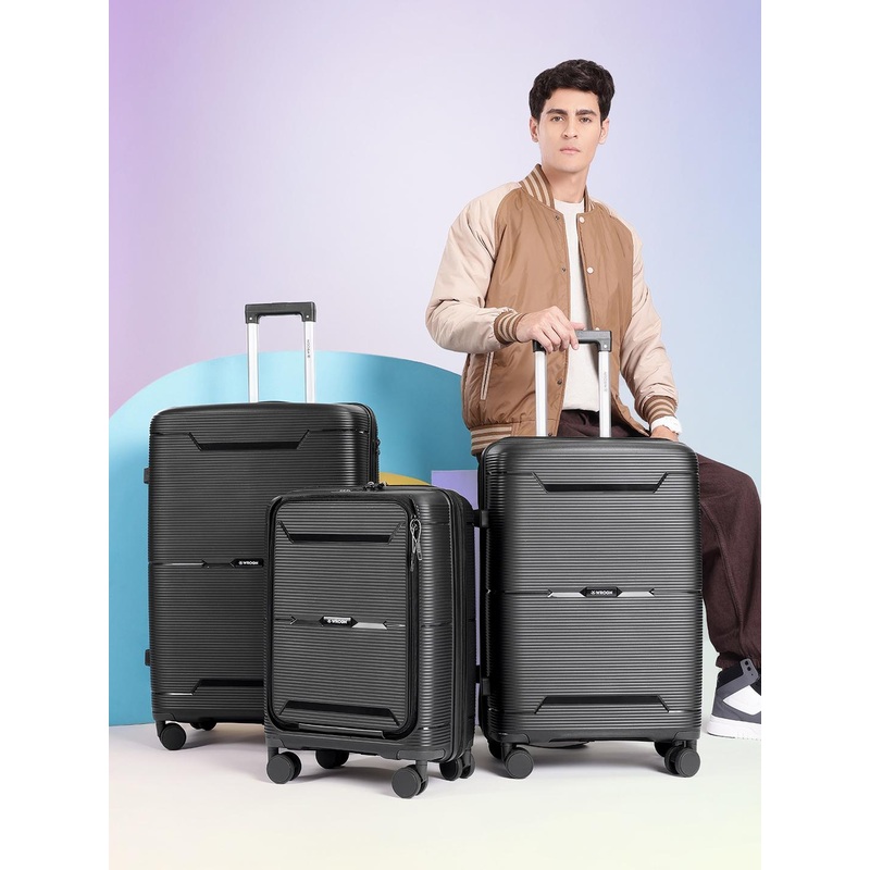 WROGN Set of 3 Textured 360 Degree Rotation Hard-Sided Trolley Bags 239L