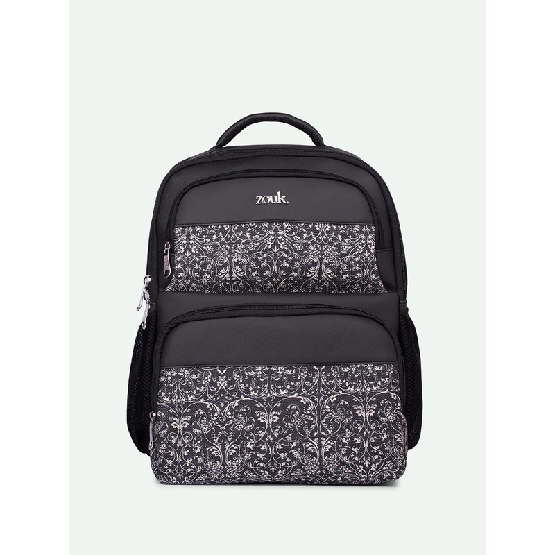 ZOUK Lattice Lace Unisex Floral Printed Vegan Leather Padded Backpack