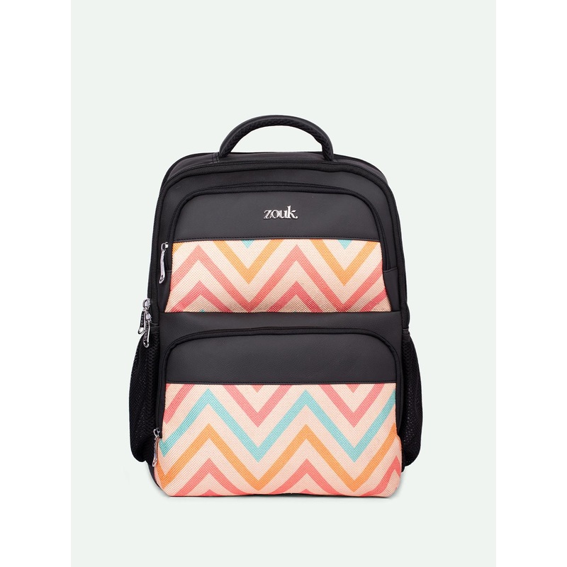 ZOUK WavBeach Unisex Geometric Printed Padded Vegan Leather Backpack-Up to 16 inch