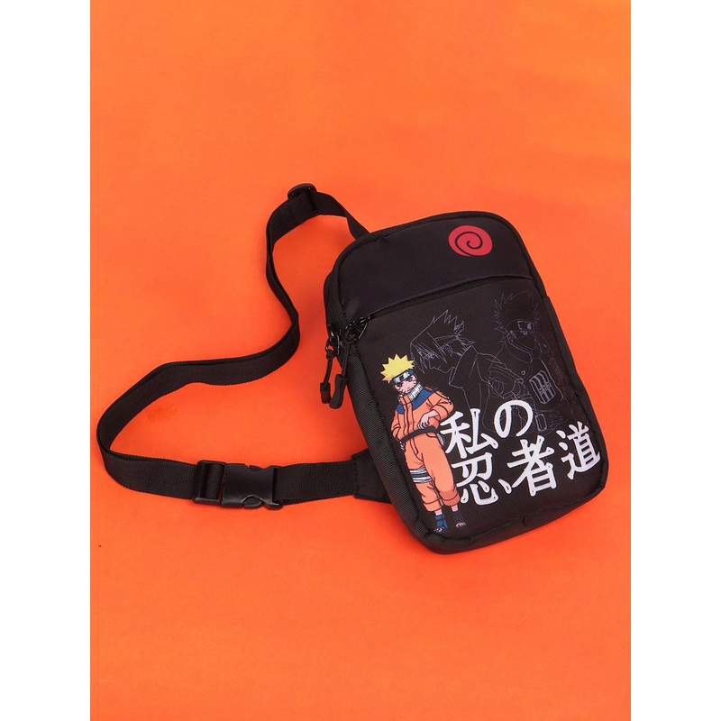 Bewakoof Black Ninja Naruto Printed Sling Bag