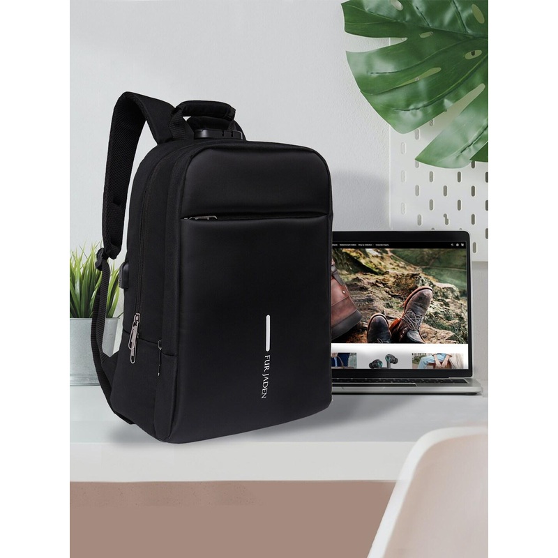 FUR JADEN Unisex Black Anti Theft Number Lock Backpack