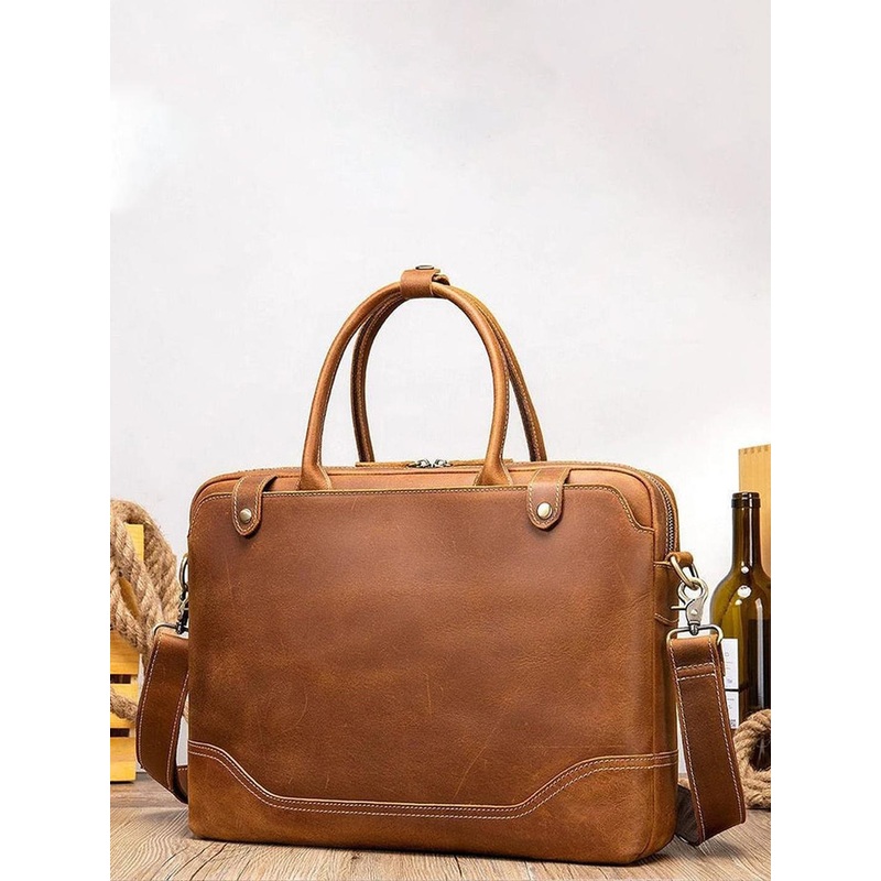 MaheTri Unisex Brown Everyday Office Leather Laptop Bag