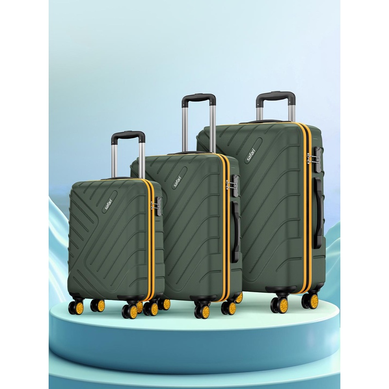 Safari Accent Set Of 3 Polycarbonate 8 wheel Hard Cabin Medium & Large Trolleys