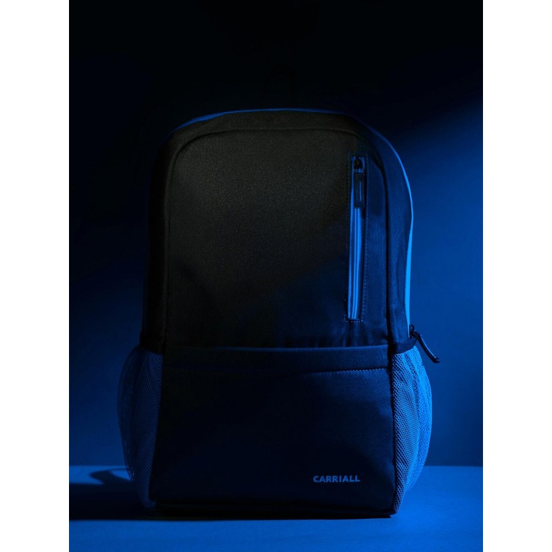 CARRIALL Unisex Black & Blue Backpack with Reflective Strip