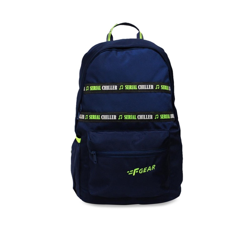 F Gear Unisex Navy Blue & Green Contrast Detailing Medium Backpack
