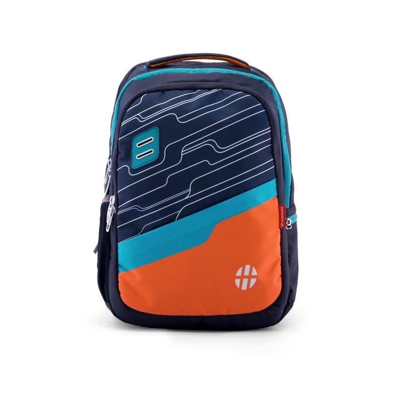 Harissons Unisex Navy Blue & Orange Colourblocked Backpack