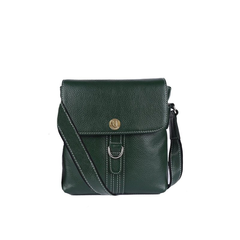 HiLEDER Unisex Green Textured Genuine Leather Sling Bag