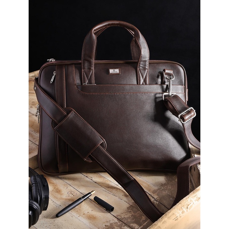 K London Unisex Brown Textured Messenger Bag