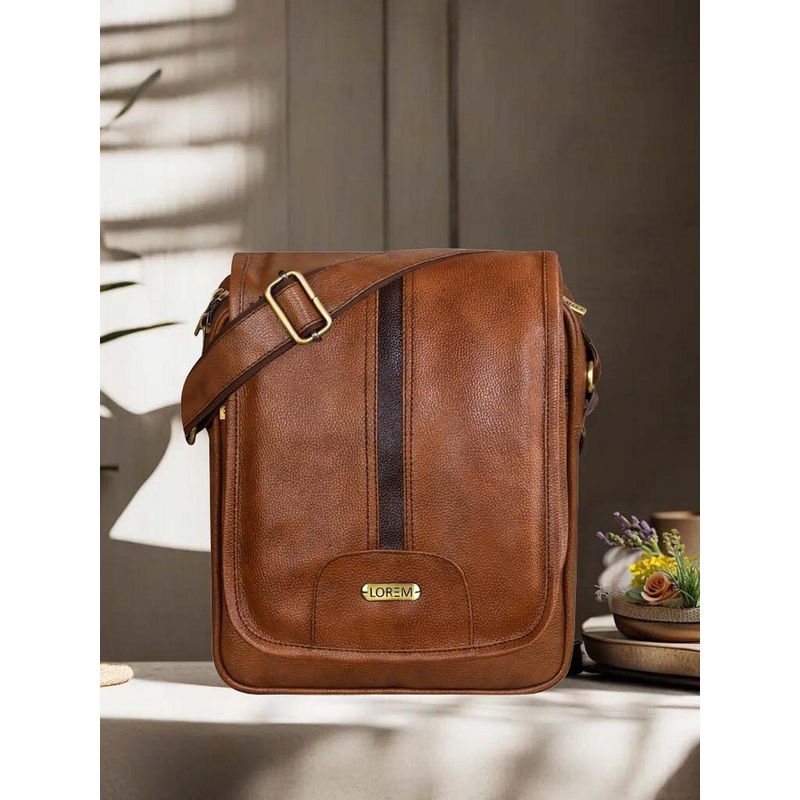 LOREM Tan Structured Sling Bag with Tasselled