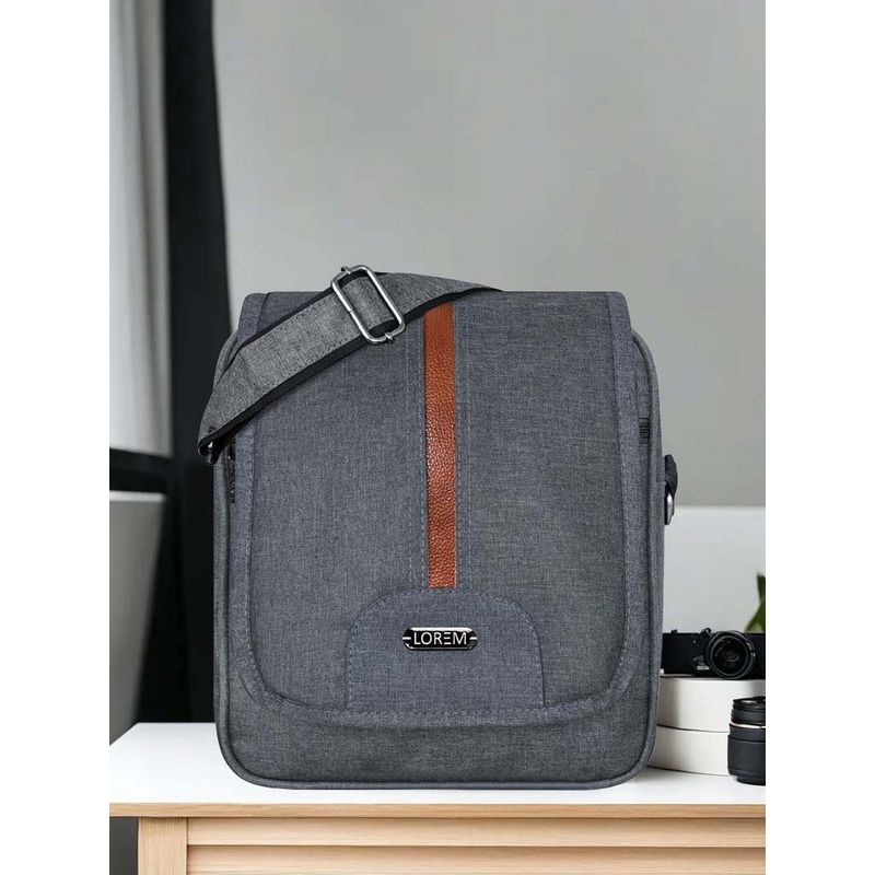 LOREM Unisex Grey Water Resistant Messenger Bag