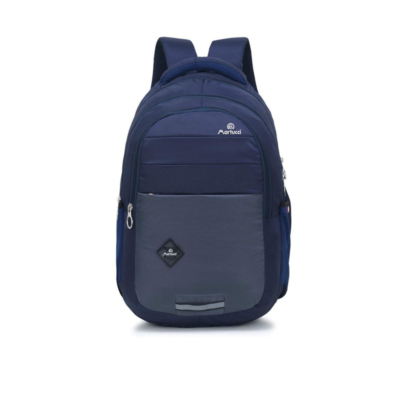 Martucci Unisex Navy Blue Brand Logo Laptop Backpack with Reflective Strip