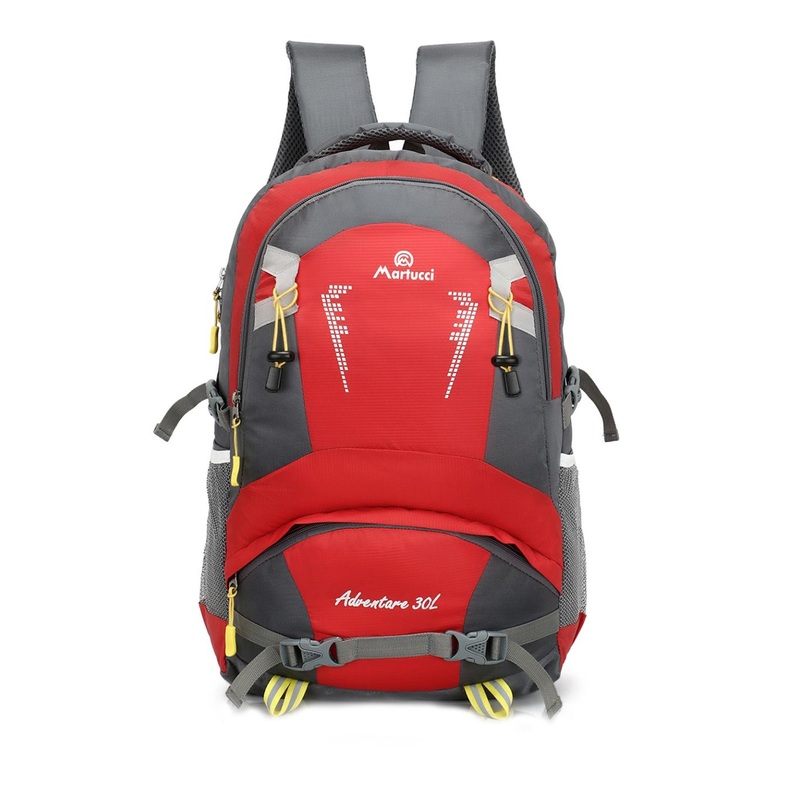 Martucci Unisex Red & Grey Brand Logo Backpack with Reflective Strip