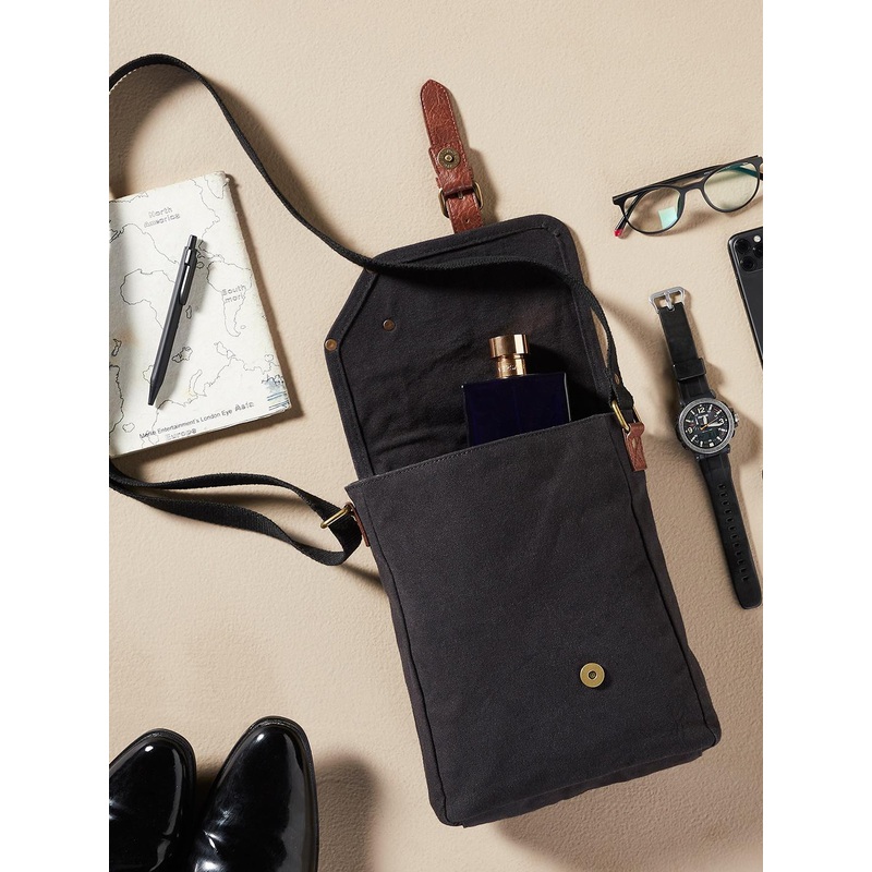 Mona B Black Solid Upcycled Canvas Crossbody Messenger Bag