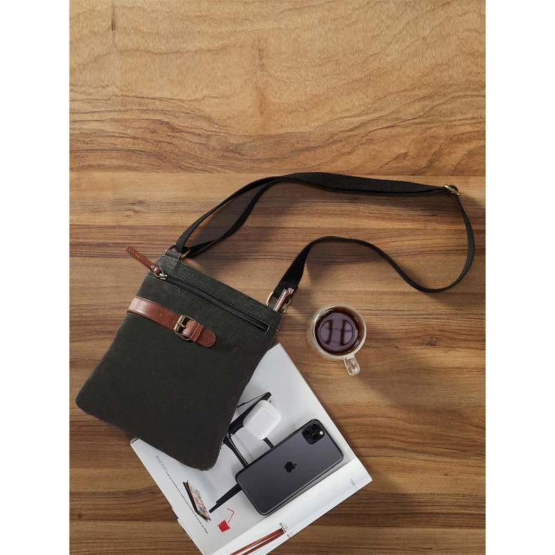 Mona B Black Upcycled Canvas Crossbody Bag