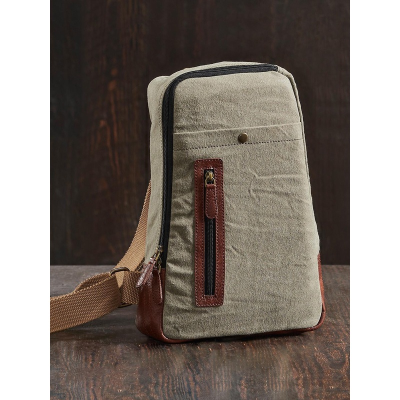 Mona B Green Upcycled Canvas Messenger Crossbody Bag with Stylish Design