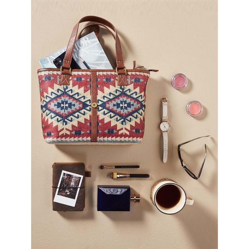 Mona B Red Metro Printed Upcycled Canvas Shopper Tote Bag