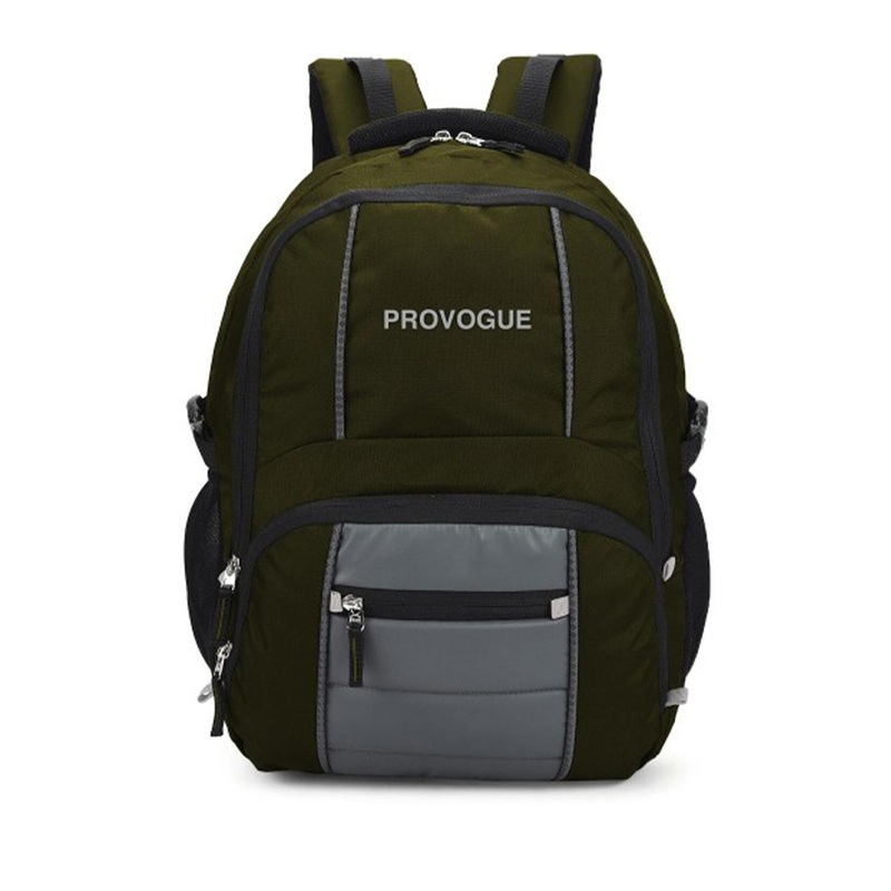 Provogue Unisex Olive Green & Grey Brand Logo Backpack with Reflective Strip 35 L