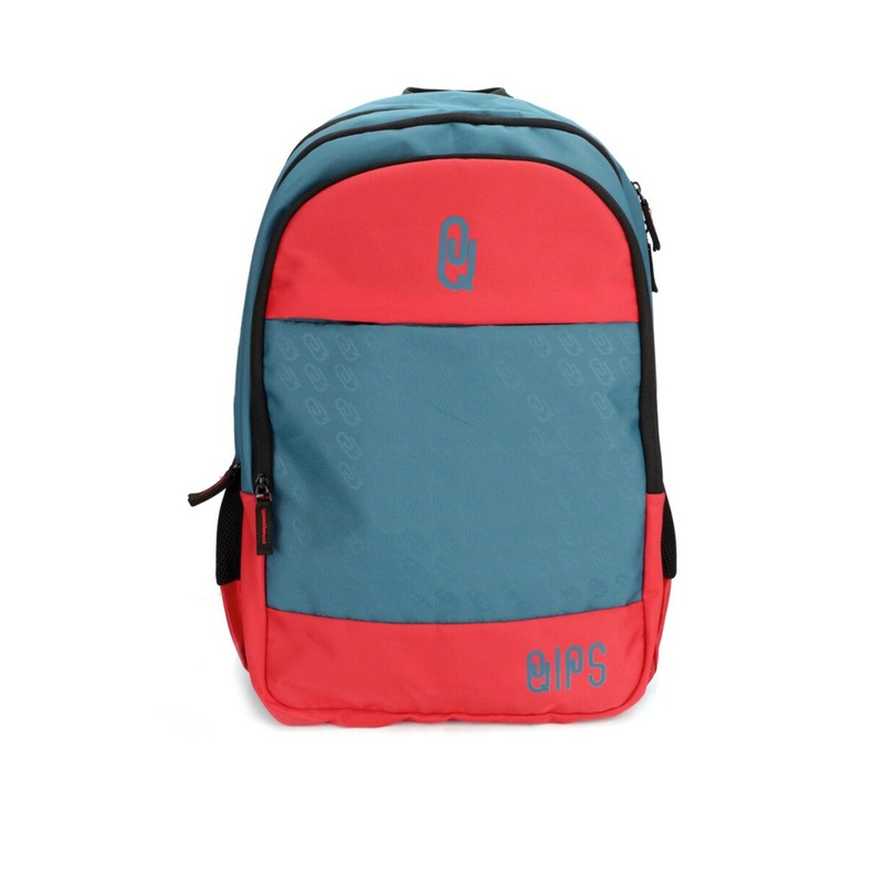 QIPS Unisex Red & Teal Brand Logo High Quality 18 Inch Backpack