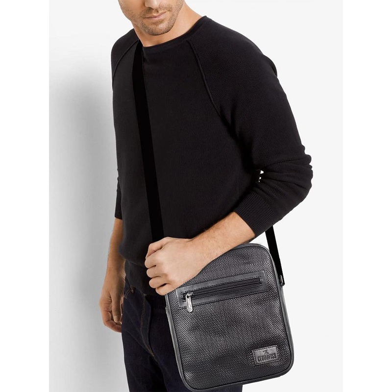 THE CLOWNFISH Brenna Unisex Black Textured Leather Crossbody Sling Bag