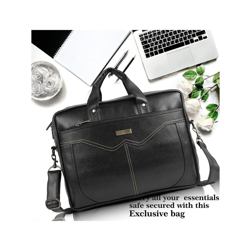 Veneer Unisex Black Solid Laptop Messenger Bag