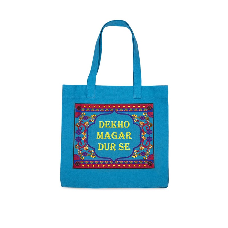 Voylla Blue & Yellow Printed Tote Bag