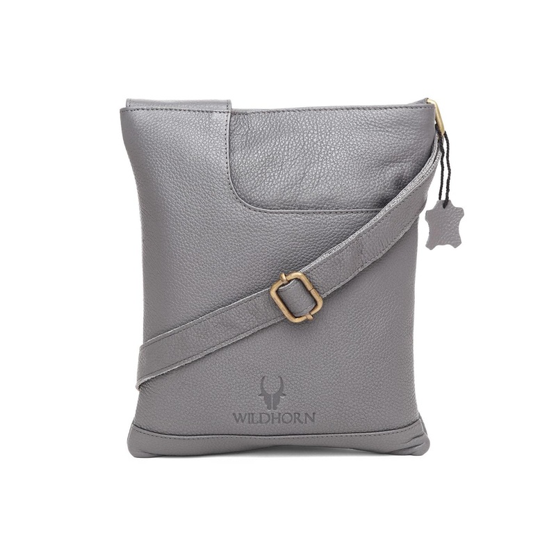 WildHorn Men Grey Leather Oversized Bucket Sling Bag