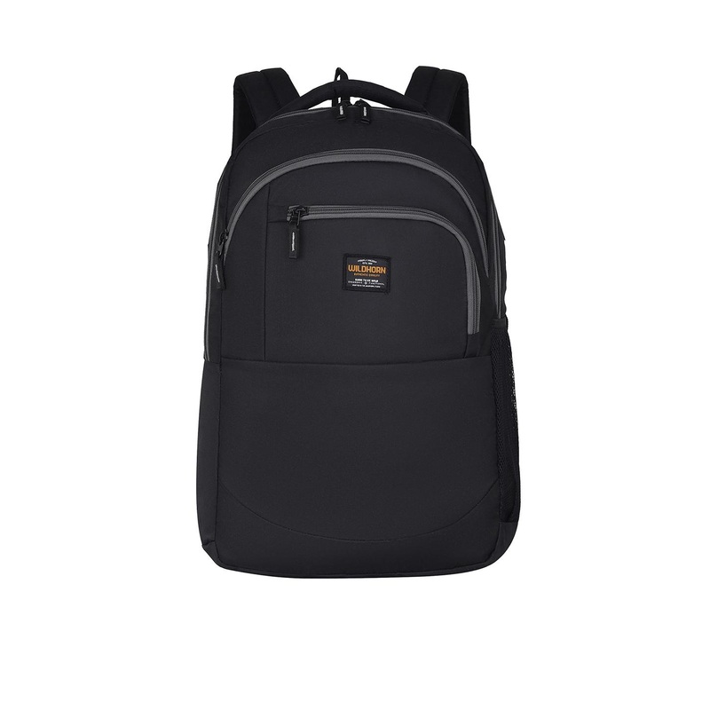 WildHorn Unisex Black Backpack with Compression Straps