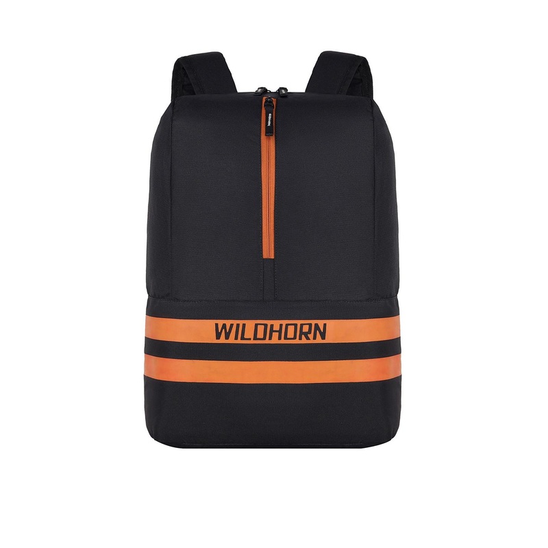WildHorn Unisex Black & Orange Colourblocked Backpack with Compression Straps