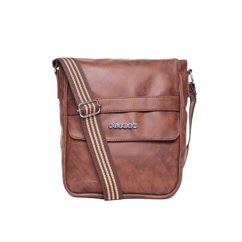ASTRID Men Brown PU Structured Utility Sling Bag