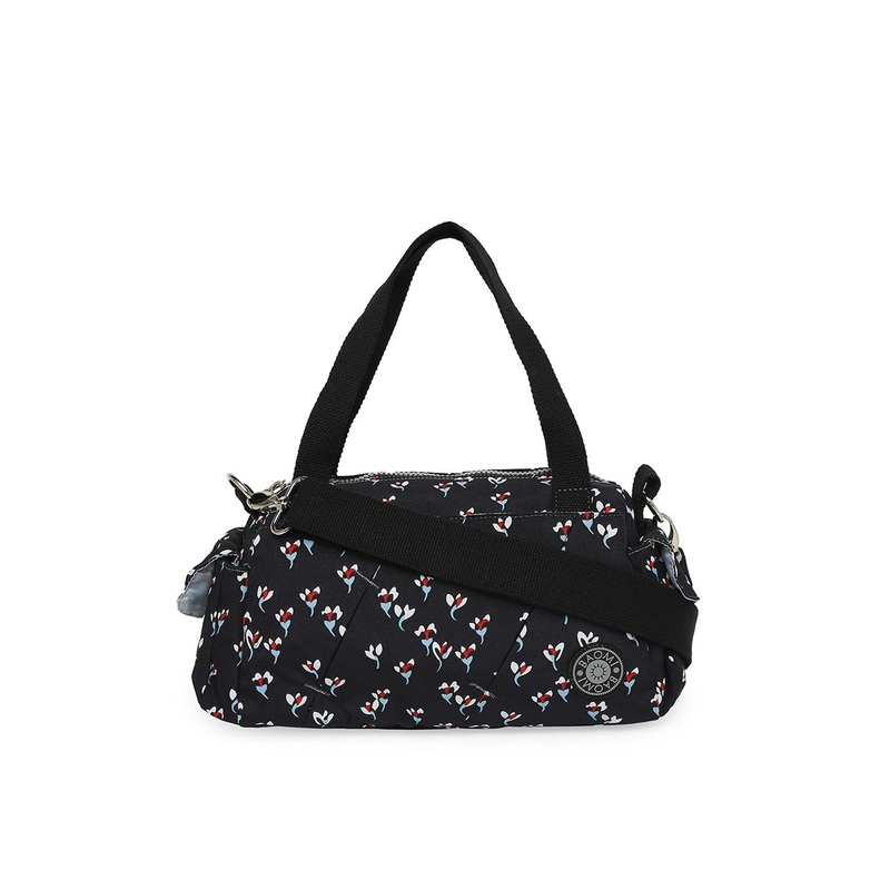 BAOMI Black Floral Printed Bowling Shoulder Bag