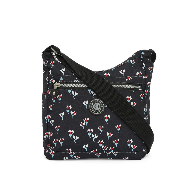 BAOMI Black Floral Printed Structured Sling Bag