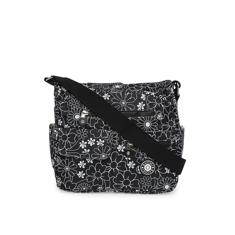 BAOMI Black & White Floral Printed Nylon Messenger Bag