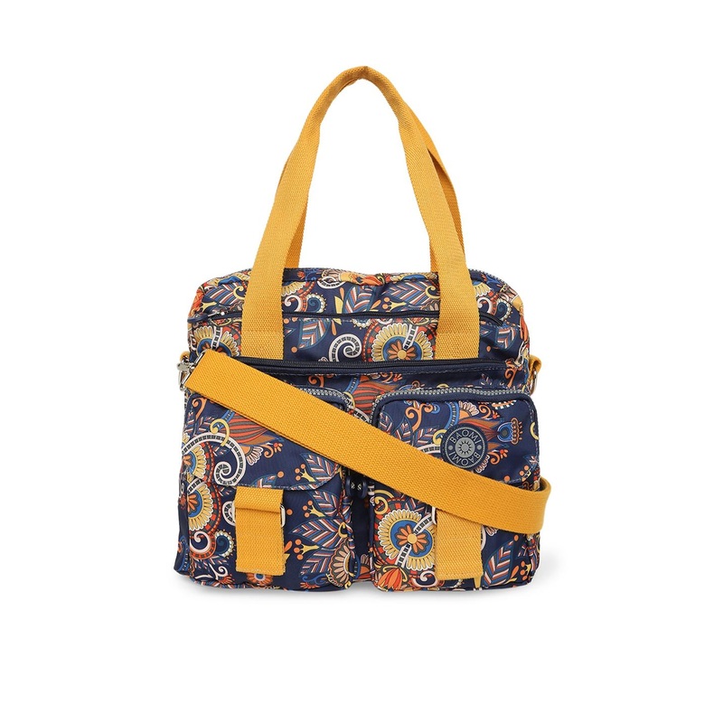 BAOMI Navy Blue & Mustard Yellow Printed Nylon Messenger Bag