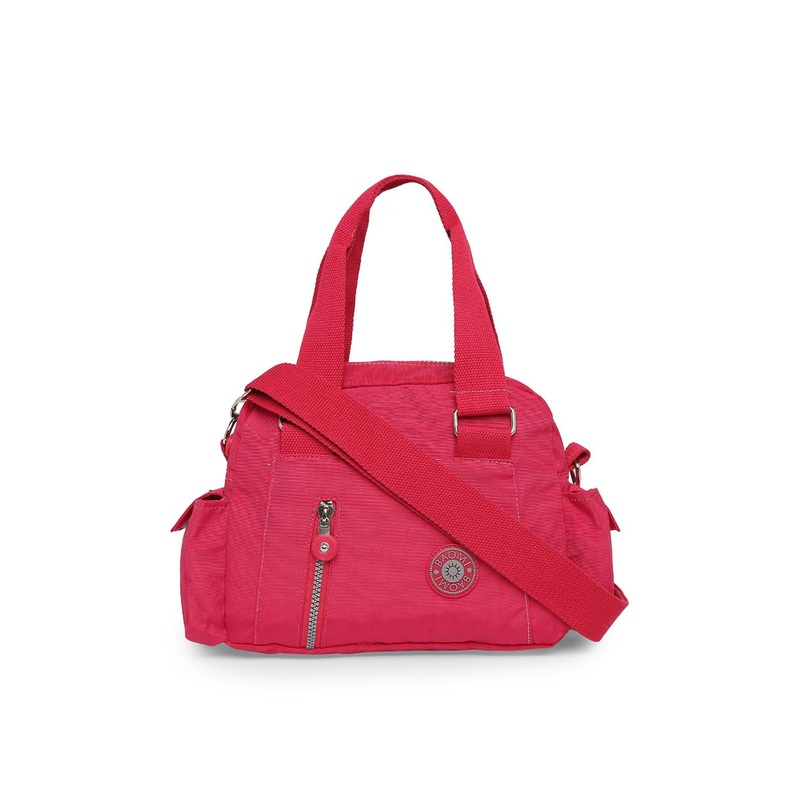 BAOMI Red Structured Handheld Bag with Applique