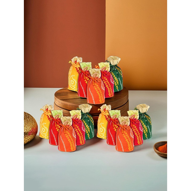 Kuber Industries Assorted Printed Bucket Potli Bag With Drawstring Set of 15