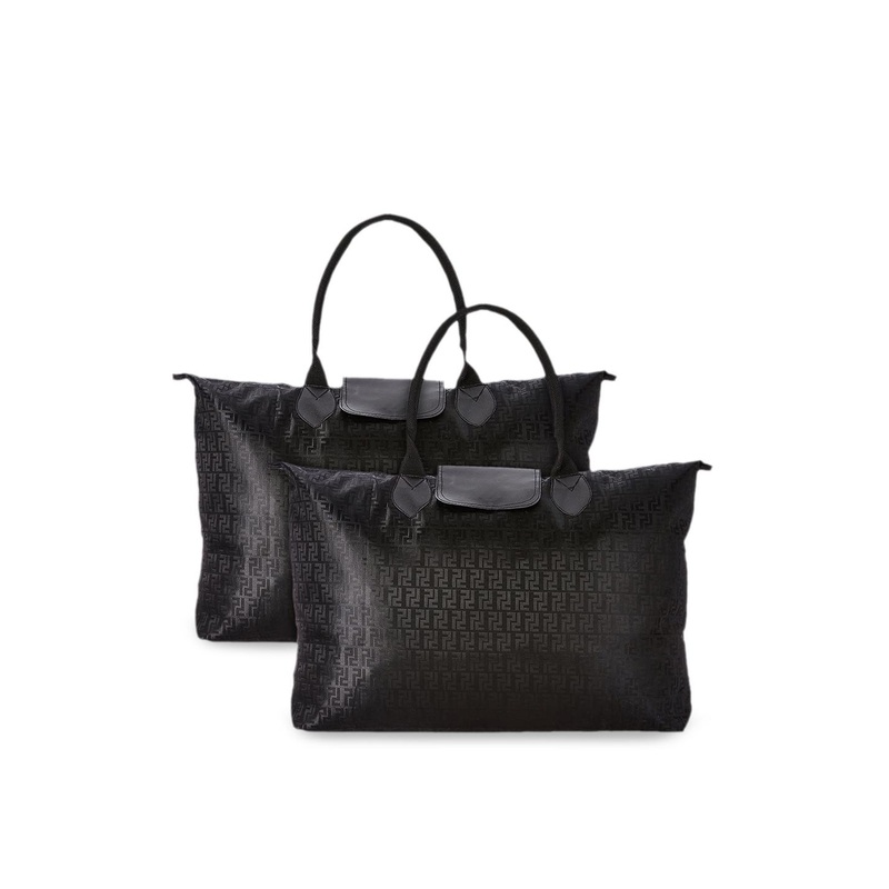 Kuber Industries Black Set Of 2 Textured Oversized Shopper Tote Bag