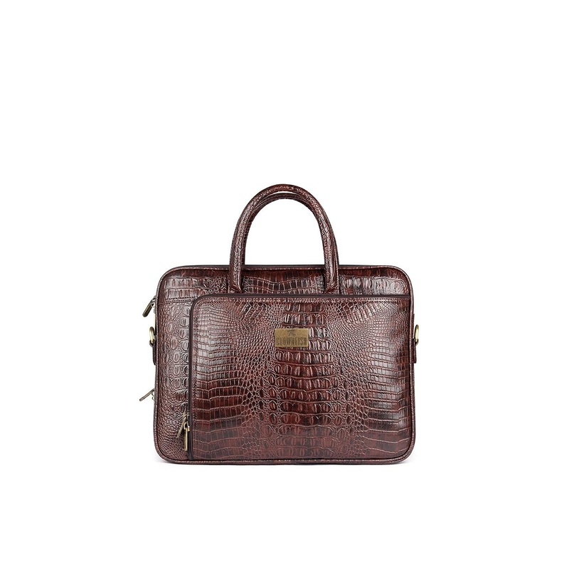 THE CLOWNFISH Crocodilan Unisex Brown Textured Messenger Bag