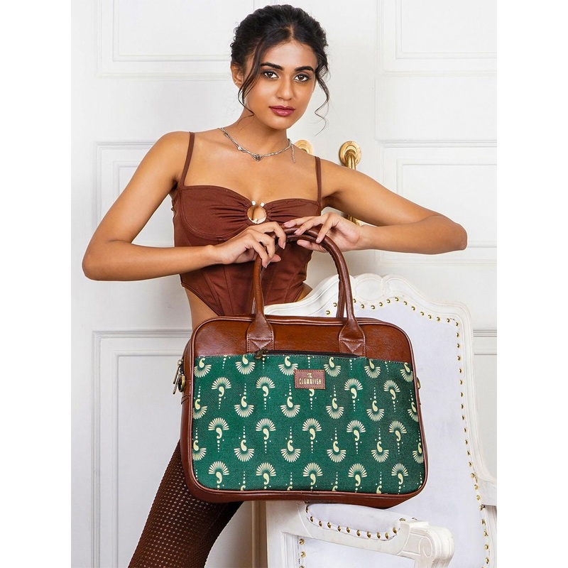 THE CLOWNFISH Deborah Adults Green & Brown Printed Messenger Bag