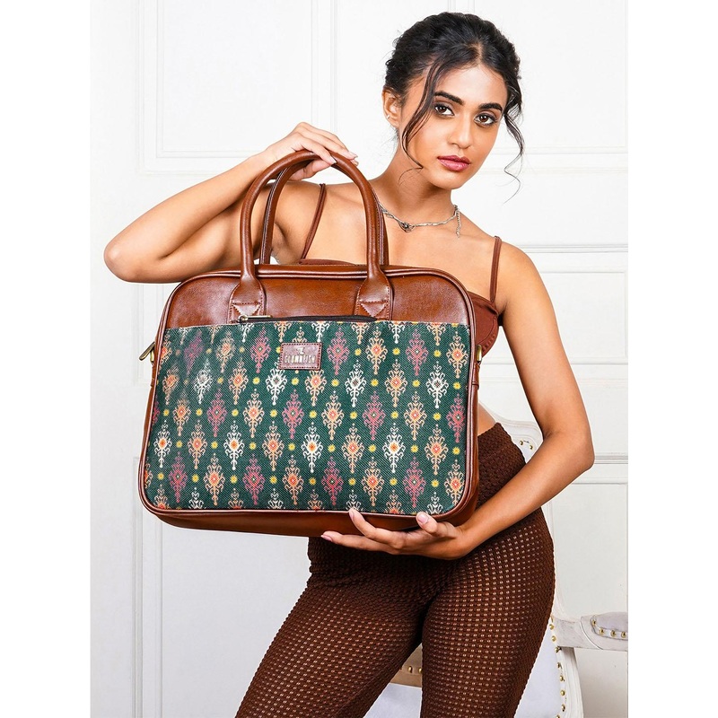 THE CLOWNFISH Deborah Unisex Brown & Green Printed Messenger Bag