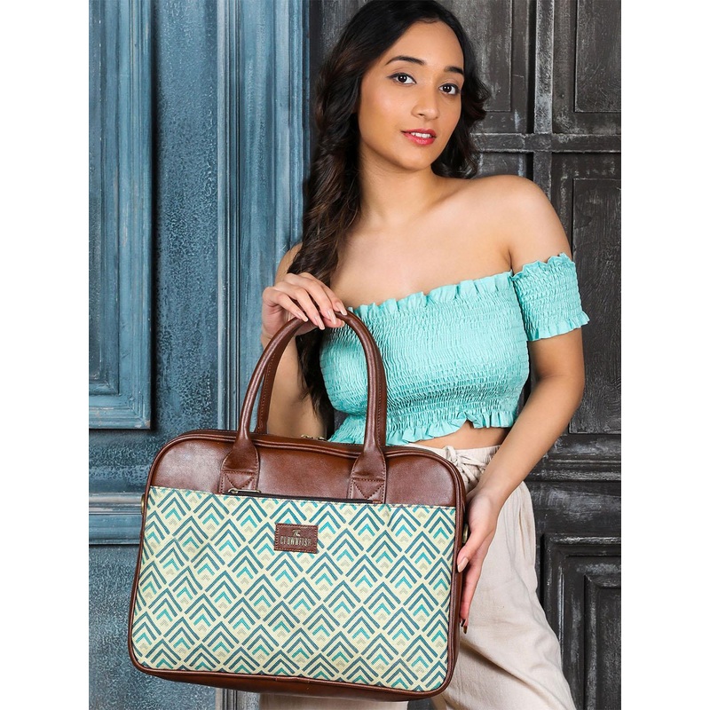 THE CLOWNFISH Deborah Unisex Brown & Teal Blue Printed Messenger Bag