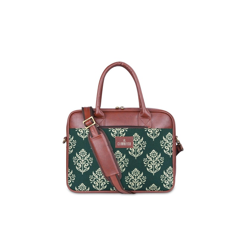 THE CLOWNFISH Deborah Unisex Green & Brown Printed Messenger Bag