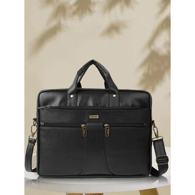 Veneer Unisex Black Solid Messenger Bag