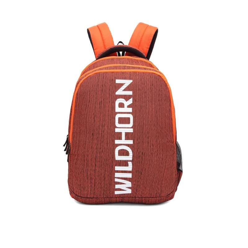 WildHorn Unisex Orange & White Typography Backpack with Compression Straps