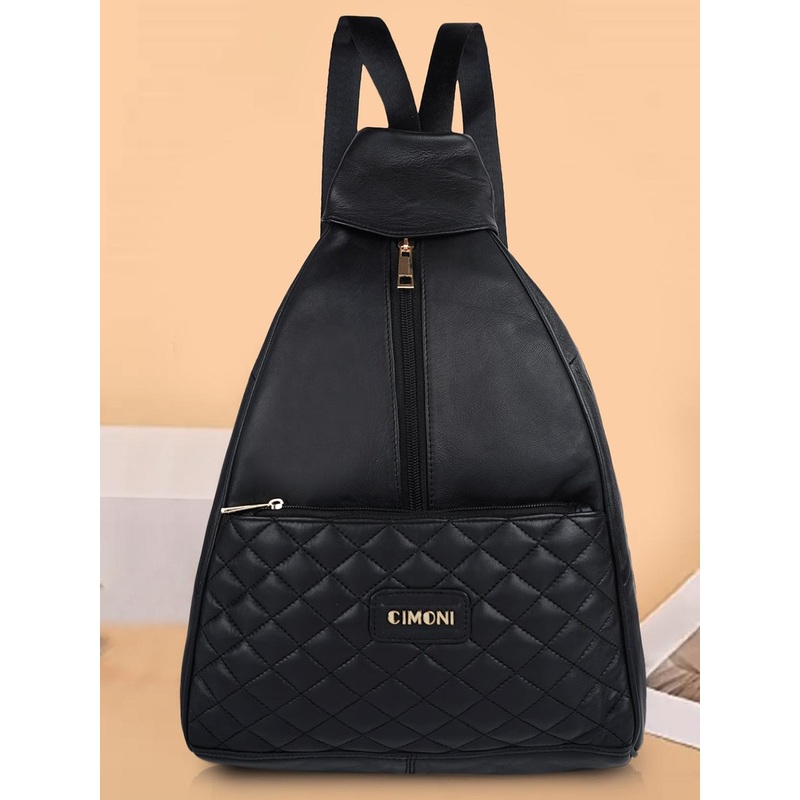 CIMONI Textured Leather Backpack With Quilted