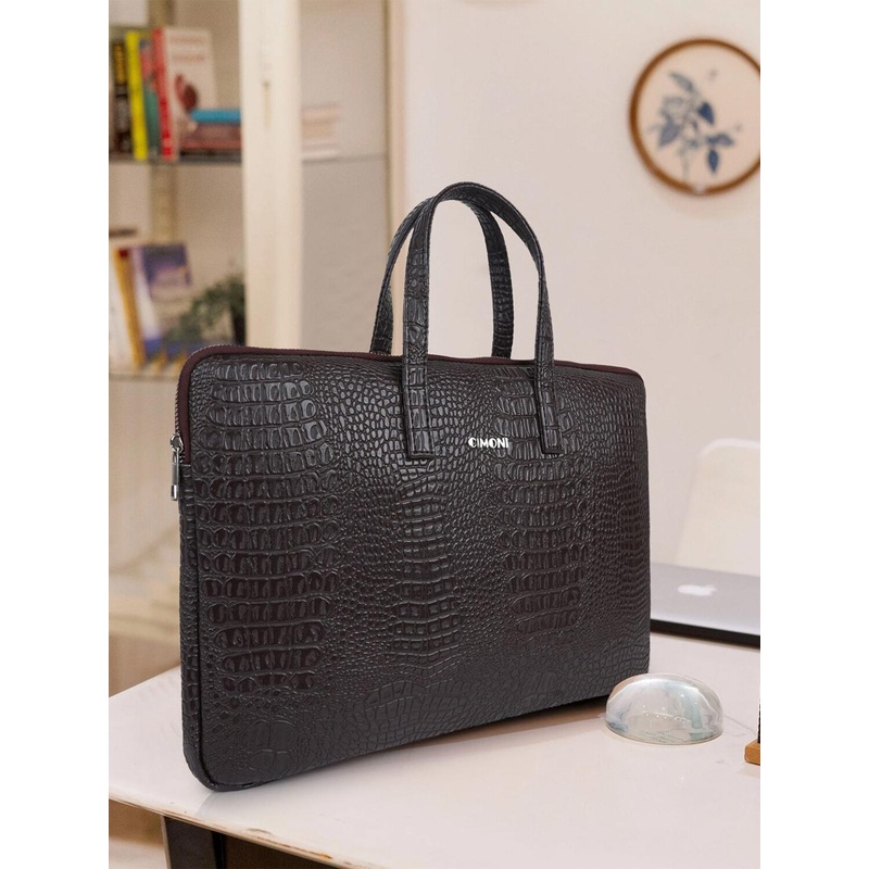 CIMONI Unisex Textured Vegan Leather Laptop Messenger Bag