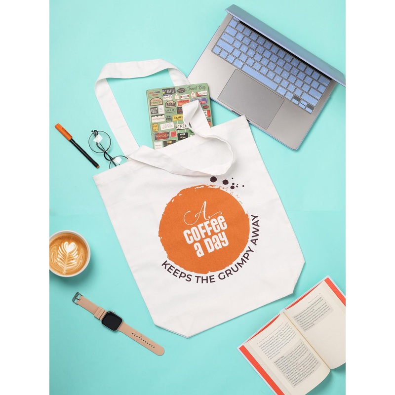 Doodle Cotton Coffee Day Tote Bag