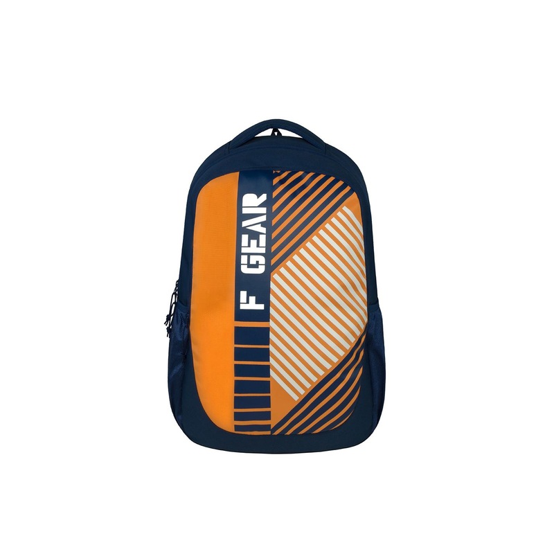 F Gear Unisex Navy Blue & Orange Graphic Contrast Detail Backpack