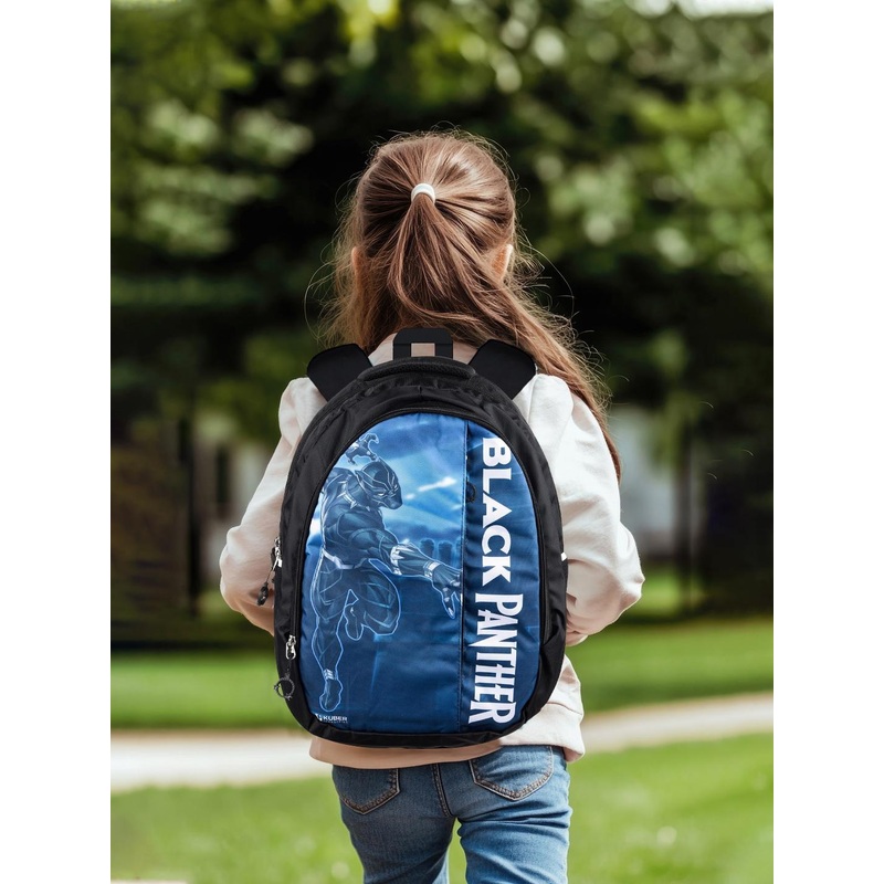 Kuber Industries Disney Marvel Black Printed Padded Backpacks for school kids
